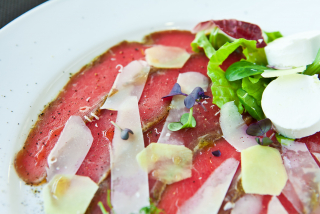 Beef carpaccio with ginger goat cheese