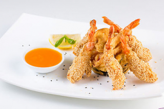 Shrimp and vegetable tempura with sesame sauce